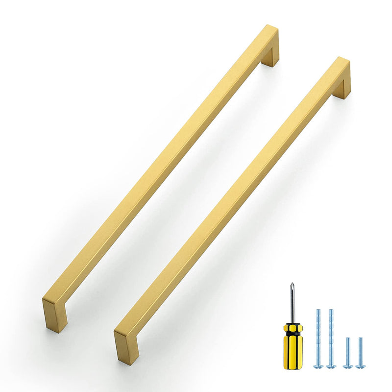 Ravinte 5 Pack Gold Cabinet Pulls 12-3/5 Inch Brushed Brass Kitchen Cabinet Handles Gold Square Kitchen Hardware for Drawer Pulls Come with Screwdriver 12-3/5 In Hole Center