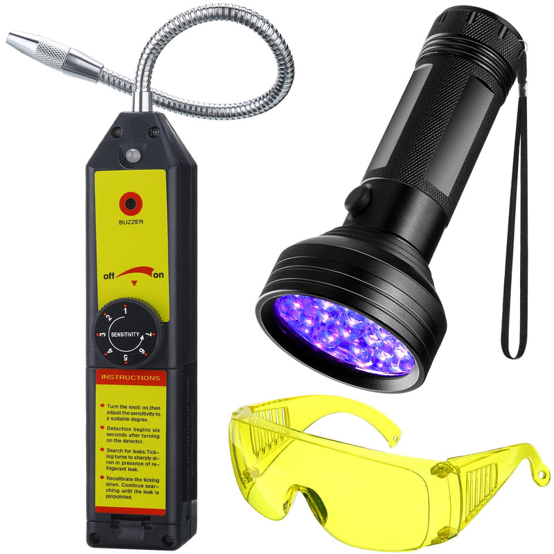 [Australia - AusPower] - Tallew Refrigerant Leak Detector with LED Light Auto Air Conditioner Tool Test Detection Kit Halogen Gas Leakage Tester 68 Flashlight UV Protective Glasses 