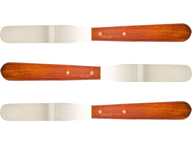 [Australia - AusPower] - Dental Lab Spatula 8" Straight Set of 3 Plaster Alginate Mixing Stainless Steel with Wooden Handle 