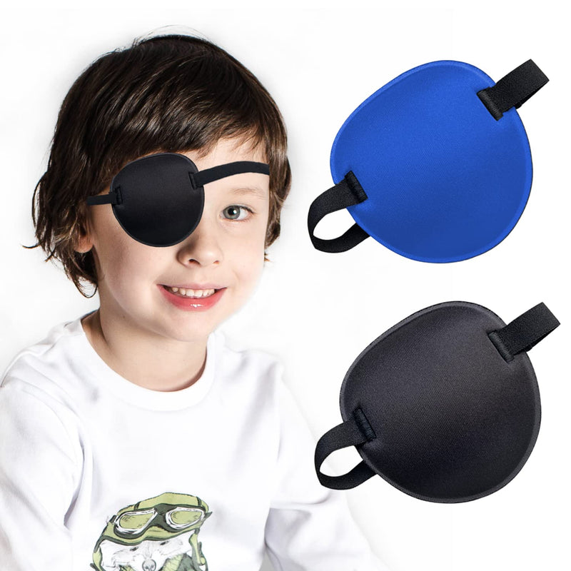 [Australia - AusPower] - 2PCS Eye Patch, Medical Eye Patches for Adults, Adjustable 3D Eye Patch, Soft Amblyopia Lazy Eye Patches for Left or Right Eyes, for Adults and Kids (Black, Blue) Black & Blue 