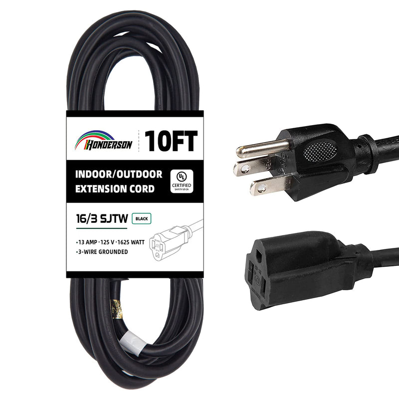[Australia - AusPower] - 10FT Outdoor Extension Cord-16/3 SJTW Durable Black Extension Cable with 3 Prong Grounded Plug for Safety,Great for Outside Christmas Decorations 10FT Standard 