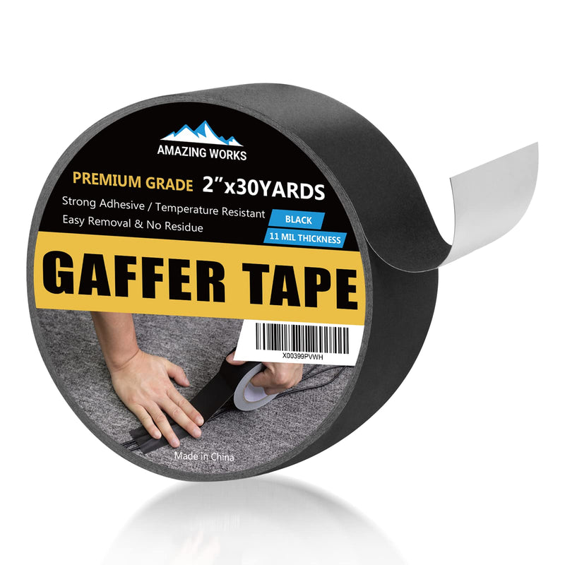 [Australia - AusPower] - Gaffers Tape - Professional Grade Gaffers Tape 2 Inch x 30 Yards, Waterproof, Non-Reflective, No Residue Cloth Camera Tape Multipurpose Matte Finish Black Gaffers Tape for Photography Filming Backdrop 