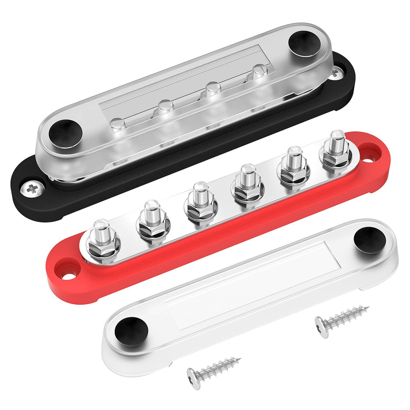 [Australia - AusPower] - DaierTek Marine Bus Bar 12V 6 x 1/4" (M6) Terminal Studs 12 Volt Bus Bar Power Distribution Block with Cover Max 300V AC 48V DC Positive & Negative Battery Terminal Block for Automotive Car Boat 150A-M6 