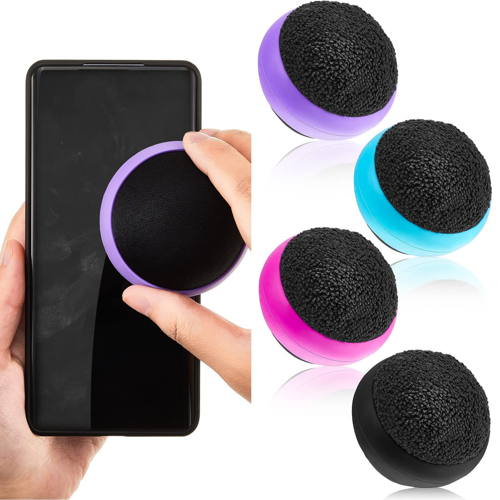 [Australia - AusPower] - 4 Pack Touch Screen Cleaner Balls Phone Cleaning Ball Microfiber Touch Screen Glass Cleaner Cleaning Ball for Computer Laptop Cell Phone Monitor, Black, Blue, Rose Red, Purple 