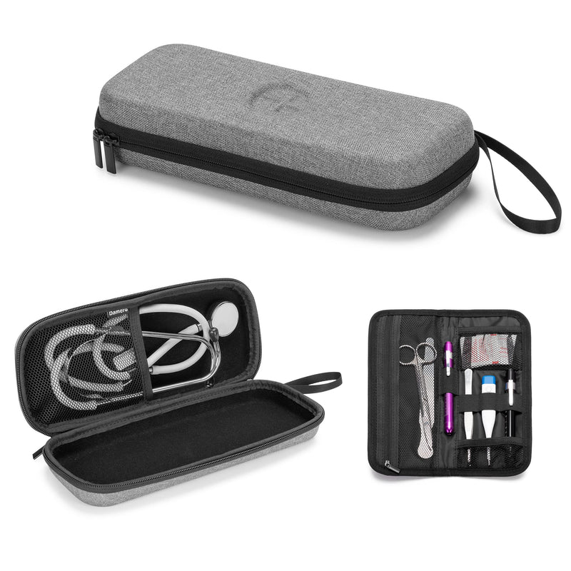 [Australia - AusPower] - Damero Stethoscope Hard Case, Medical Carrying Case with Extra Folding Pouch Compatible with 3M Littmann/ADC/Omron Stethoscope and Accessories, Gray 