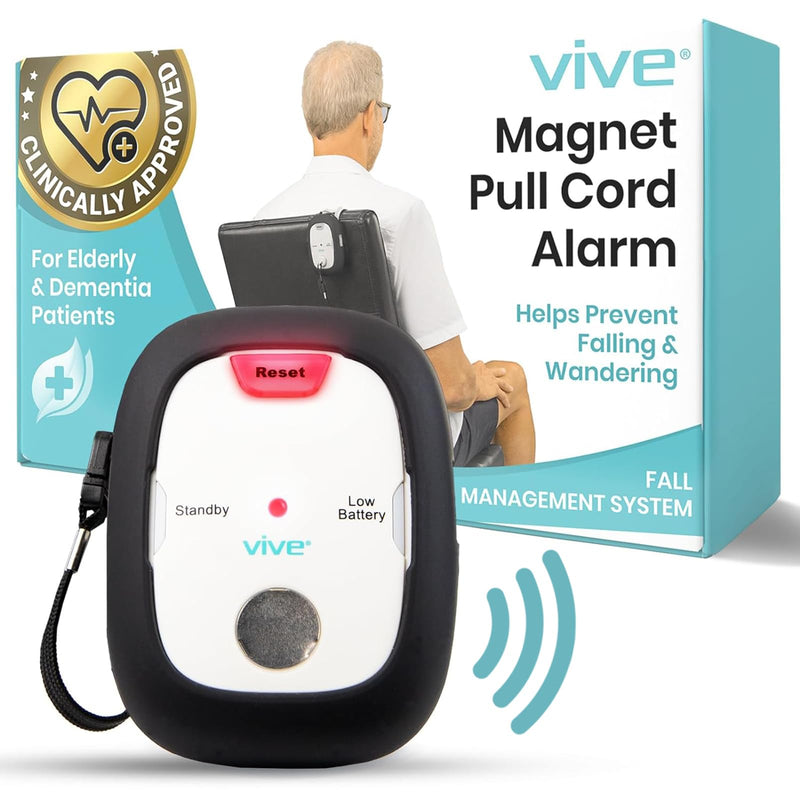 [Australia - AusPower] - Vive Magnet Pull Cord Chair Alarm for Elderly Adults - Bed Alarm - Fall Prevention for Elderly Dementia Patients - String Exit Alert Detection for Caregivers Monitoring Seniors - Batteries Included White 