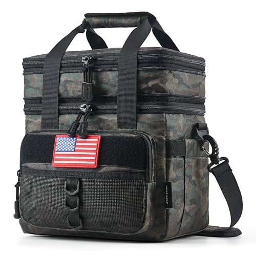 JOYHILL 18L tactical lunch bag for men with expandable double deck design in green camouflage, durable and spacious for daily use.