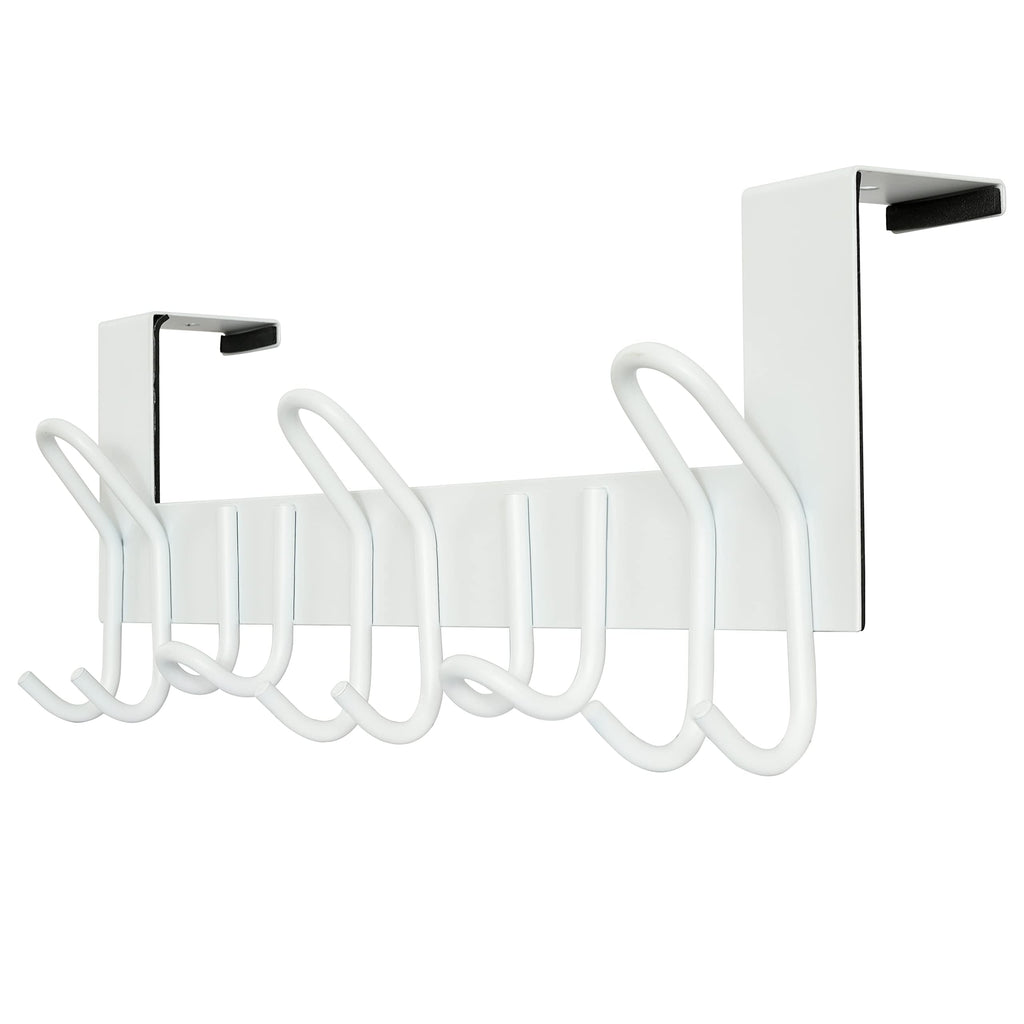 SKOLOO Over The Door Hooks - for doors up to 1-3/4'' thickness, Metal Door Hanger with 11 Hooks, Over The Door Hanger for Coats, Hats,Towels, White