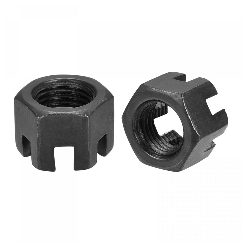[Australia - AusPower] - uxcell M14x1.5mm Hexagon Slotted Nut, Grade 4.8 Carbon Steel Hex Castle Nuts, Black, 5Pcs 