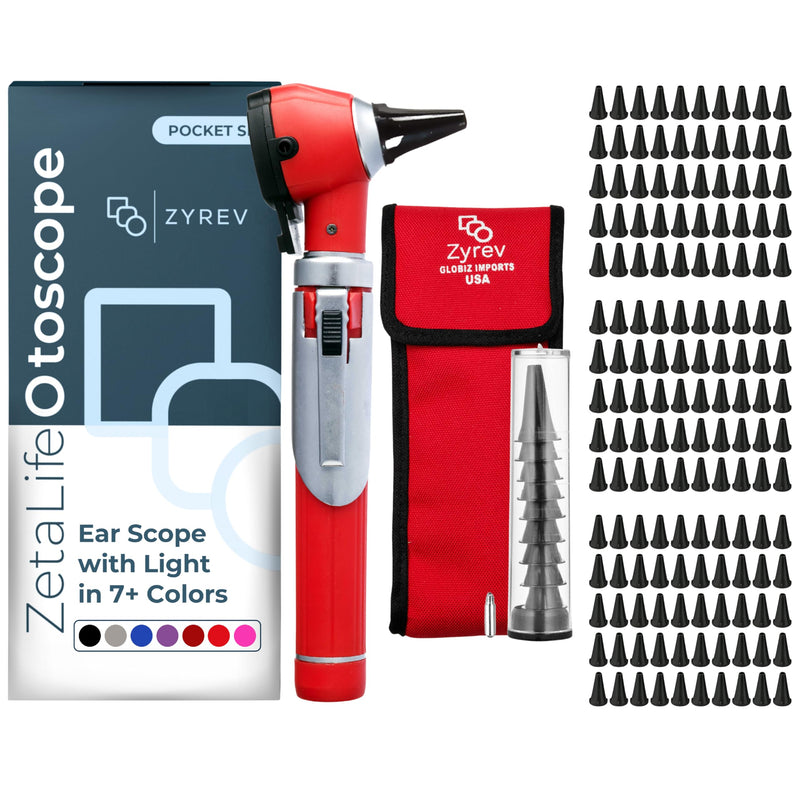 [Australia - AusPower] - Zyrev ZetaLife Otoscope Set with 150 Extra Disposable Specula Tips, Red 