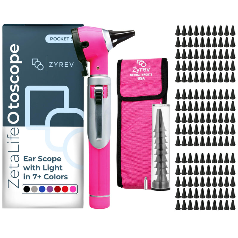 [Australia - AusPower] - Zyrev ZetaLife Otoscope Set with 150 Extra Disposable Specula Tips, Pink 