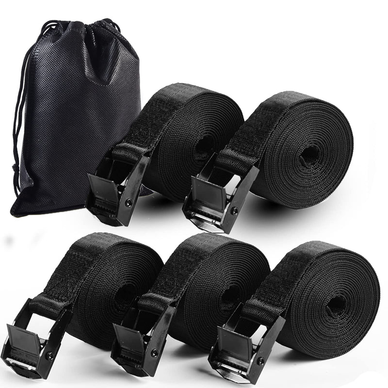 [Australia - AusPower] - 5Pack Cam Buckle Tie Down Straps, 1" x 4 ft Heavy Duty Lashing Secure Strap Adjustable Black Pull Cinch Strap for Kayak, Cargo, Luggage, Bicycles,Truck, Car Roof Rack, Moving 1"*4ft 