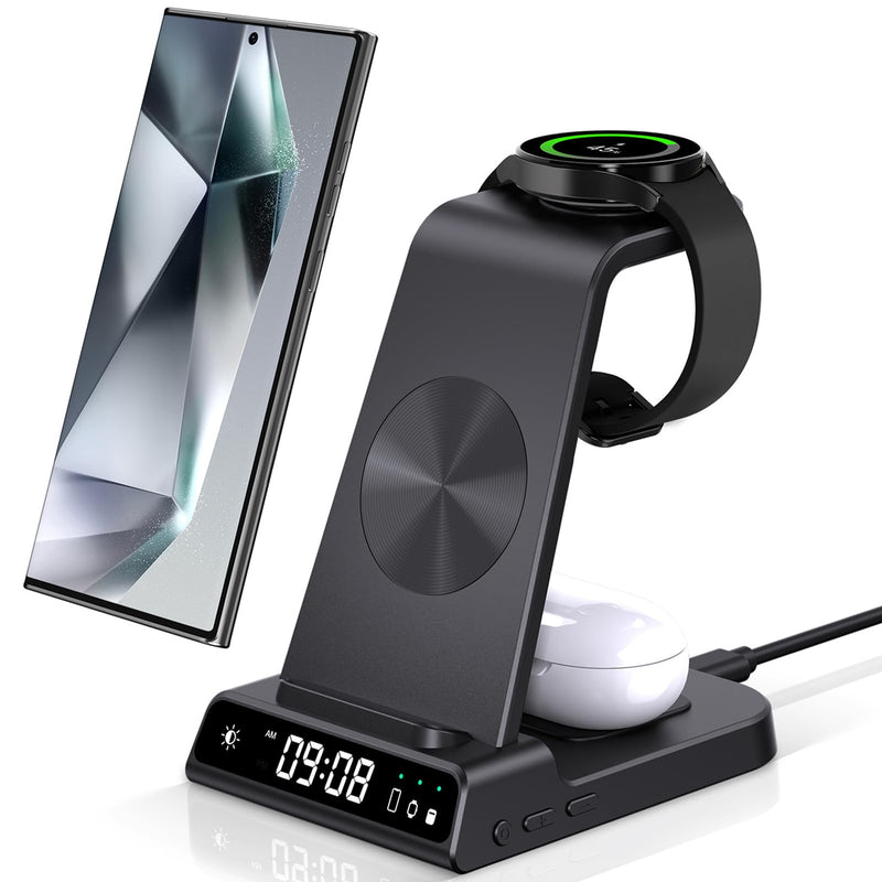 [Australia - AusPower] - Wireless Charger for Samsung, 3 in 1 Wireless Charging Station for Samsung Galaxy S24 Ultra/S23 Ultra/S22/S21/Note 20/Z Flip 5/Fold 5, Charger for Samsung Galaxy Watch 6/5/4, Galaxy Buds 2/Pro/+ Black 