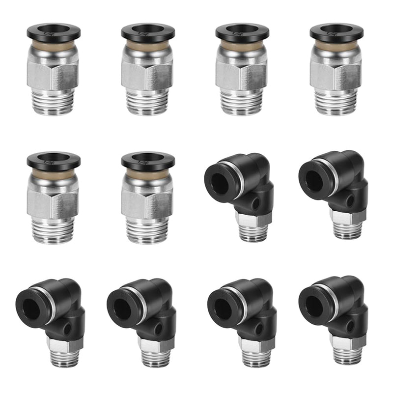[Australia - AusPower] - 12 Pcs Push to Connect Fittings 1/4 Inch Tube OD x 1/8 Inch NPT Thread Pneumatic Male Straight and Elbow Quick Connect Air line fittings 1/4"OD x 1/8"NPT 