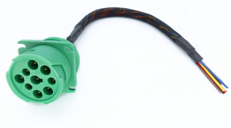 [Australia - AusPower] - Type 2 Green j1939 Pigtail Cable Female 9Pin to Open end Flange 1ft Flange Female Pigtail 