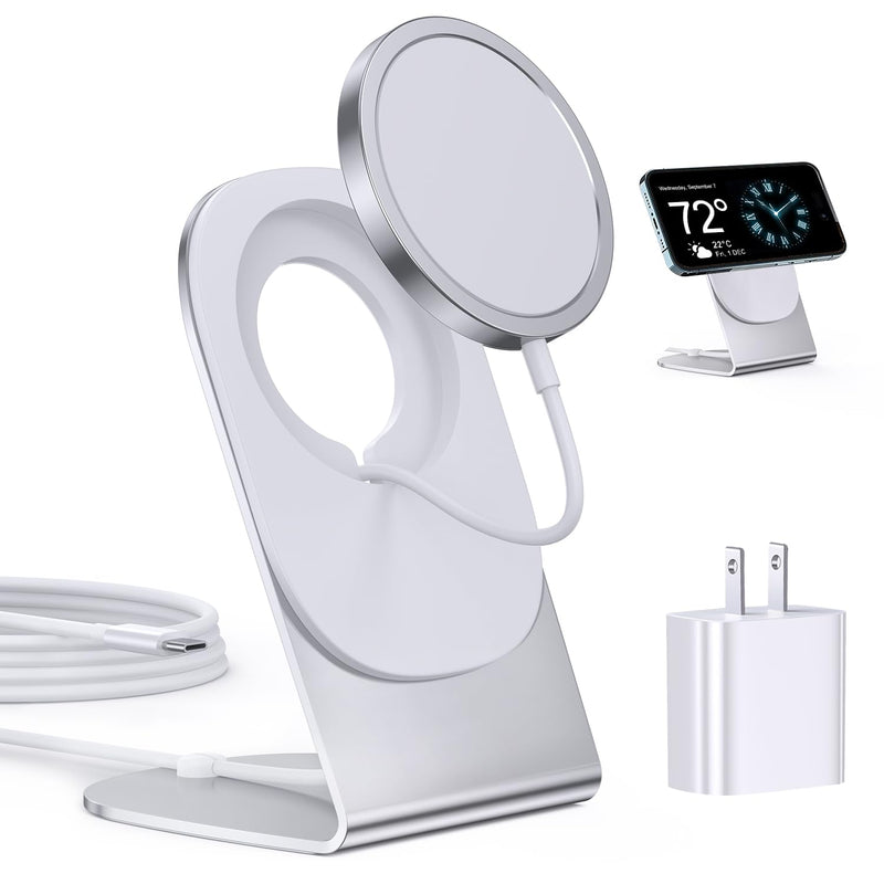 [Australia - AusPower] - Magnetic Wireless Charger Mag-Safe Charger for iPhone 15/14/13/12 Series Convertible Magnet Wireless Charging Stand/Pad with 20W Adapter 5ft Cable for iPhone and AirPods 2/3/Pro 2/Pro White Mag-safe Charger 