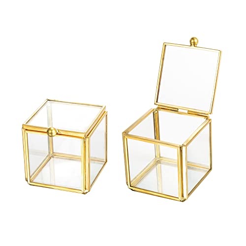 Feyarl 2pack Small Glass Jewelry Trinket Box Ornate Ring Earring Display Box Decorative Keepsake Case for Wedding Birthday Gift 2