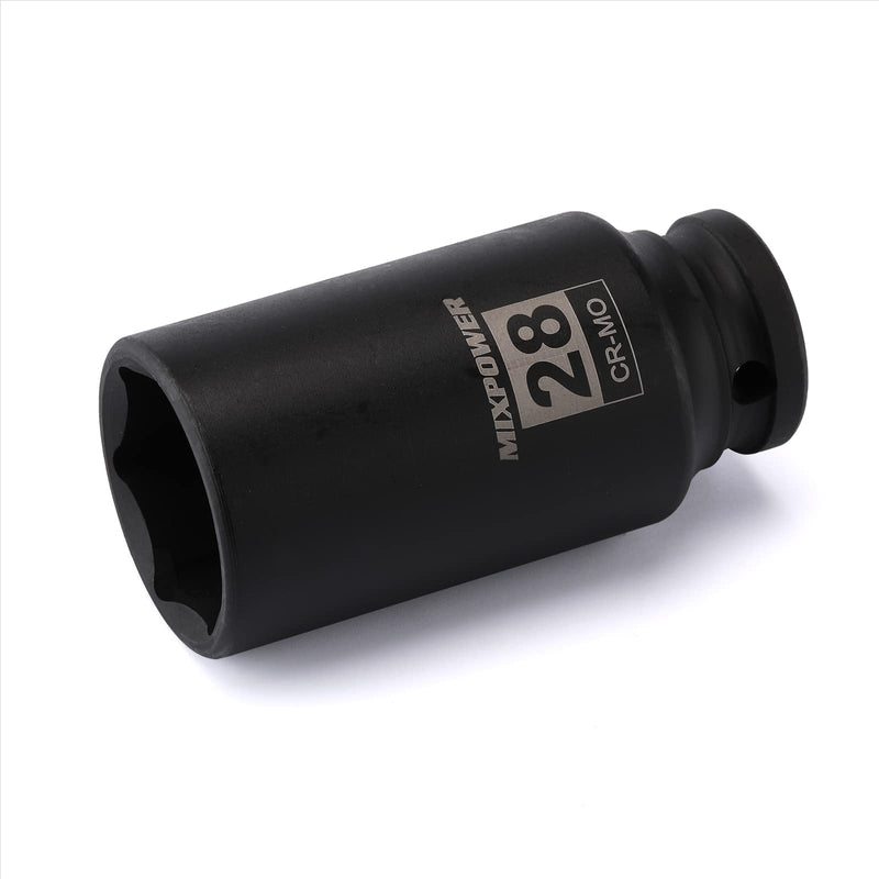 [Australia - AusPower] - MIXPOWER 1/2-Inch Drive Deep Impact Socket - 28mm, Metric, CR-MO, 6-Point, Deep, 1/2"Dr. Axle Nut Socket Impact Grade for Easy Removal 