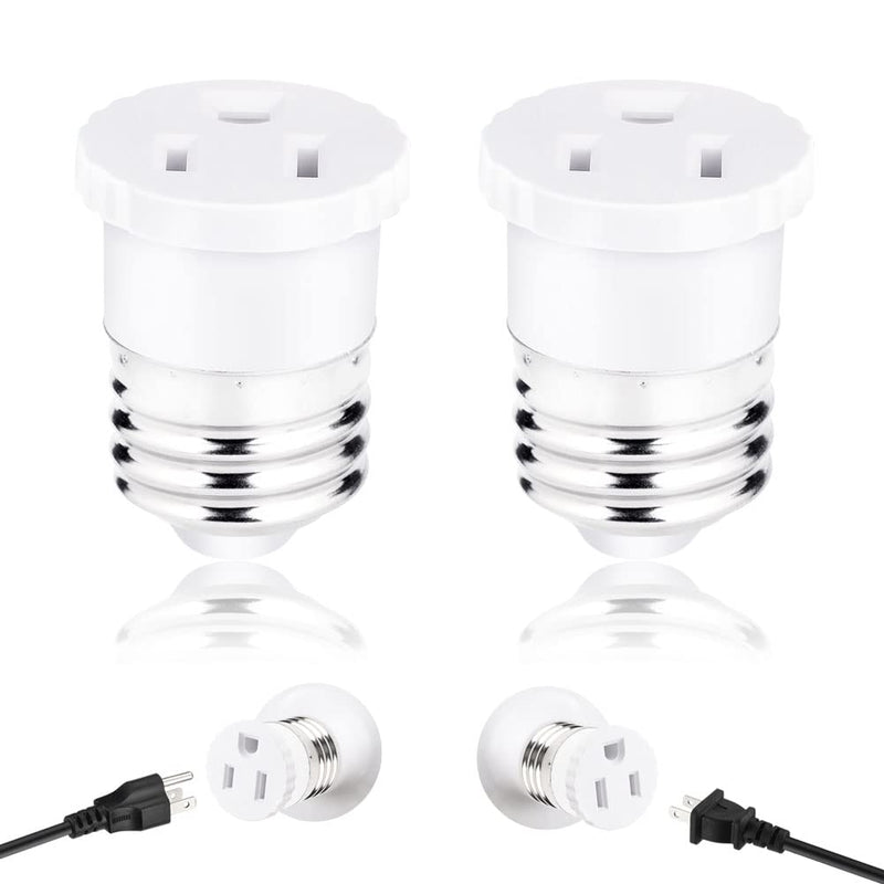 [Australia - AusPower] - 2 Pack, Light Socket to Plug Adapter, Convert Light Bulb Socket to Outlet Adapter (White). 2 White 