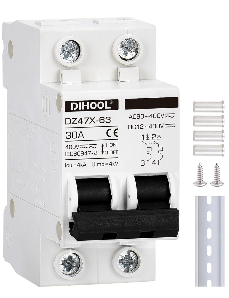 [Australia - AusPower] - 30 Amp 12V-400V AC DC Miniature Circuit Breakers (10A 15A 20A 25A 40A 50A 60A Optional) for Solar Panel PV System - Disconnect Switch, AC 110V DIN Rail MCB Ac-dc 30a 