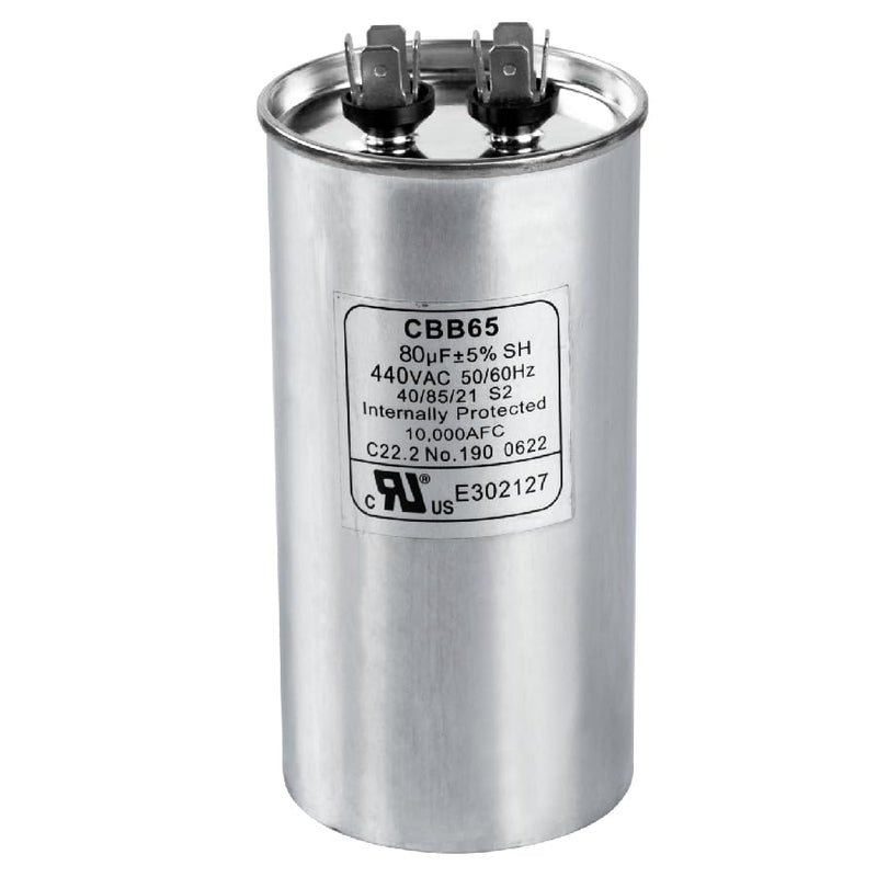 80 uF ± 5% 80 MFD 370-440 VAC (3~80 uF Options Available) CBB65 Run Start Capacitor 50/60 Hz AC Electric - Compatible with Single Phase Motor Capacitors Condenser Straight Cool or Air Conditioner 80uf