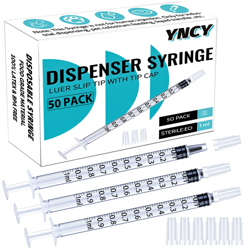 [Australia - AusPower] - 1ml Syringes with Cap, Luer Slip Tip, Whole Pack Bulk Sterile Sealed, No Needle 50 pcs 1ML 