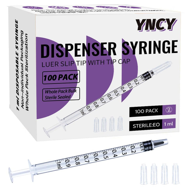 [Australia - AusPower] - 1ml Sryinge with Cap, Luer Slip Tip, Whole Pack Bulk Sterile Sealed, No Needle (100 pcs, 1ML) 100 pcs 