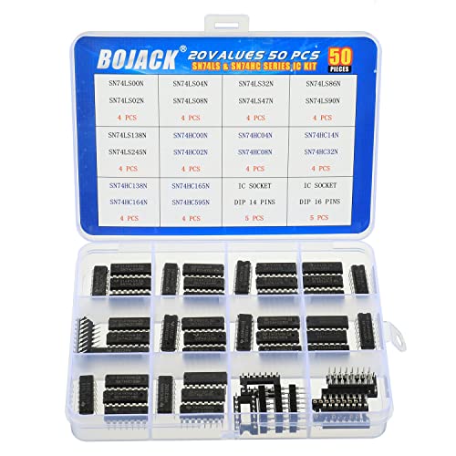 BOJACK 20 Values 50pcs SN74LS and SN74HC Series Low Power Logic IC Chip Assortment Kit for IC Chip Work