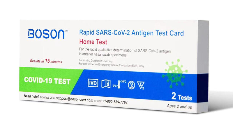 Boson Rapid SARS-CoV-2 Antigen Test Card, FDA EUA Authorized OTC at-Home Self Test, Results in 15 Minutes, 2 Tests Per Pack, Convenient and Comfortable to use