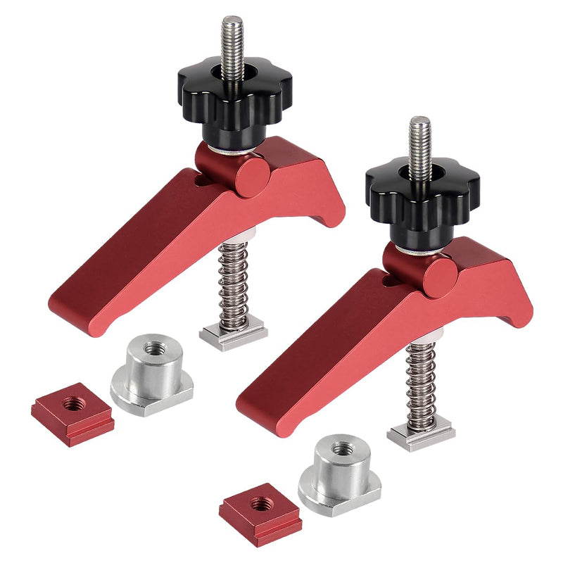 2 Pack T Track Hold Down Clamps Woodworking T Slot Clamp 3/4 Inch Dog Hole Clamp Quick Acting Aluminum Alloy 2 Pack