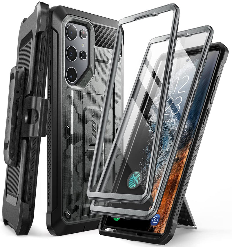 [Australia - AusPower] - SUPCASE Unicorn Beetle Pro Case for Samsung Galaxy S22 Ultra 5G (2022 Release), [Extra Front Frame] Full-Body Dual Layer Rugged Belt-Clip & Kickstand Case with Built-in Screen Protector (CamoGray) CamoGray 