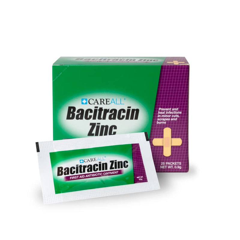 [Australia - AusPower] - CareAll Bacitracin Antibiotic Zinc Ointment 0.9gr Foil Packet (25 Pack). First Aid Ointment to Prevent and Heal Infections for Minor Cuts, Scrapes and Burns. 