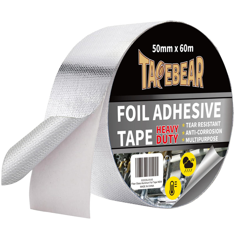 TAPEBEAR Aluminum Foil Heat Shield Tape 2inch x 65Yards, Aluminized Fiberglass Cool Tape 5.5mil Thick Heat Resistant Tape Thermal Barrier for Air Dryer Vent, HVAC, Heating Unit, Hose and Pipe, 196Ft 2inch x 65yard 1