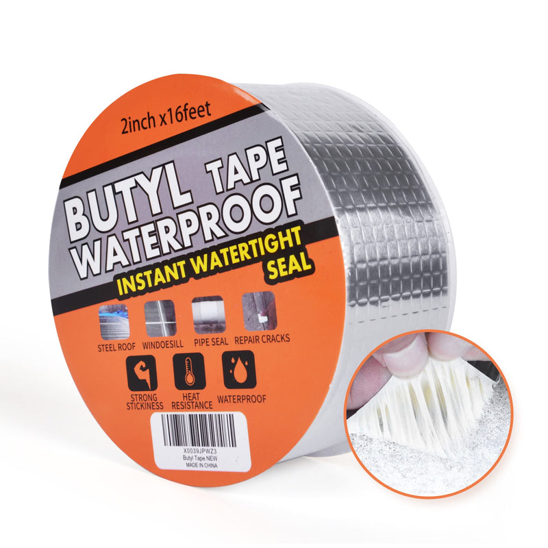 [Australia - AusPower] - Butyl Tape Waterproof Sealing Tape Aluminum Foil Tape, for RV Repair, Window, Silicone, Glass & EDPM Roof Leak Patching, Boat and Pipe Sealing, Silver, 2inch x16feet 50mm x 5m 1 