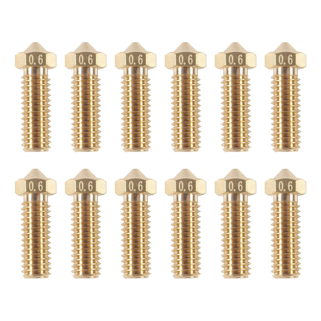 12Pcs 0.6mm Brass Volcano Nozzle M6 3D Printer Thread Nozzles 0.6mm Extra Extruder Nozzles Volcano Hotend Nozzle for 1.75mm Filament 3D Printer Parts 12pcs 0.6mm