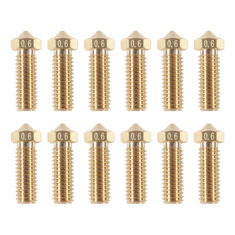 12Pcs 0.6mm Brass Volcano Nozzle M6 3D Printer Thread Nozzles 0.6mm Extra Extruder Nozzles Volcano Hotend Nozzle for 1.75mm Filament 3D Printer Parts 12pcs 0.6mm