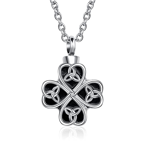 Celtic Knot Clover Urn Necklace for Ashes Good Luck Four Leaf Cremation Jewelry Memorial Keepsake Pendant