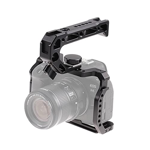 Hersmay R5 R6 Cage with Top Handle,Aluminium Alloy Camera Cage for Canon EOS R5 R6 Mirrorless Cameras, Vlogging Video Shooting Filmmaking Rig Stabilizer with 1/4" Mounting and 3/8" Arri Locating Hole für Canon EOS R5 R6