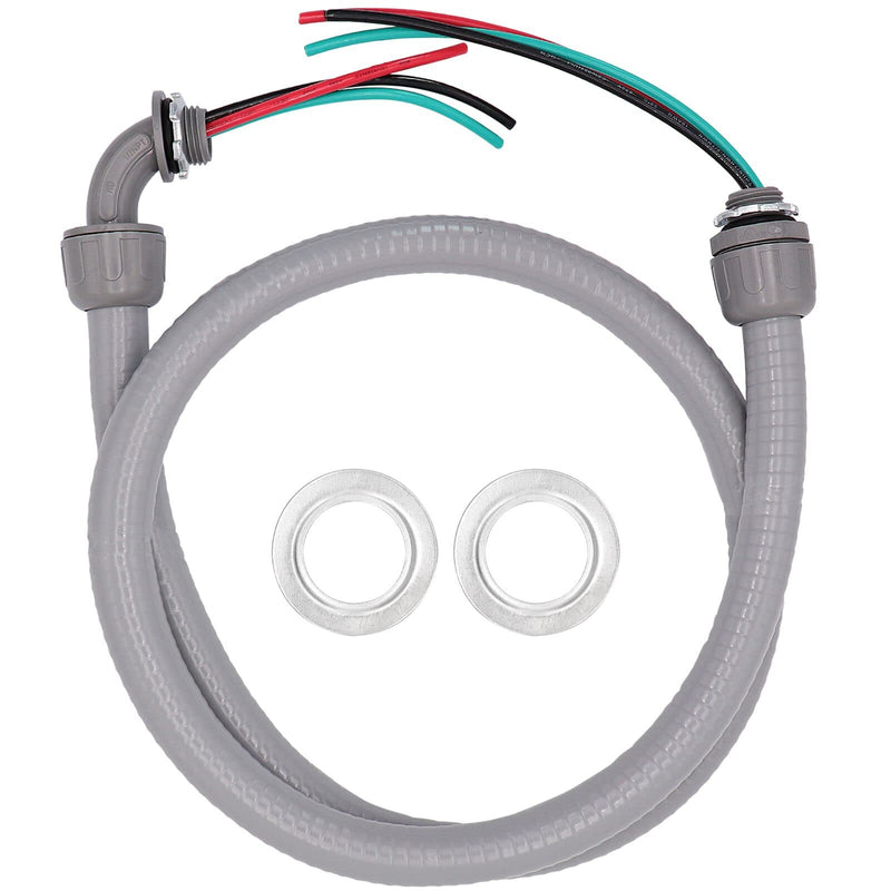 [Australia - AusPower] - 4FT 1/2-Inch Electrical AC Whip Kit,Nonmetallic Liquid Tight Flexible Electrical Conduit,6FT of Connecting Wires 3-Conductor 10-Gauge Wires with Straight/90 Degree Fittings 4FT 