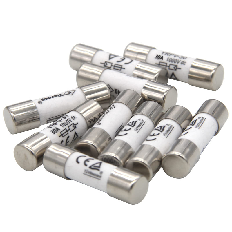ZOOKOTO 10 Pcs 10x38mm 1000V DC Solar PV Photovoltaic Fuse 30A in line Fuse 30A UL:1000V DC In20A/40.3kA