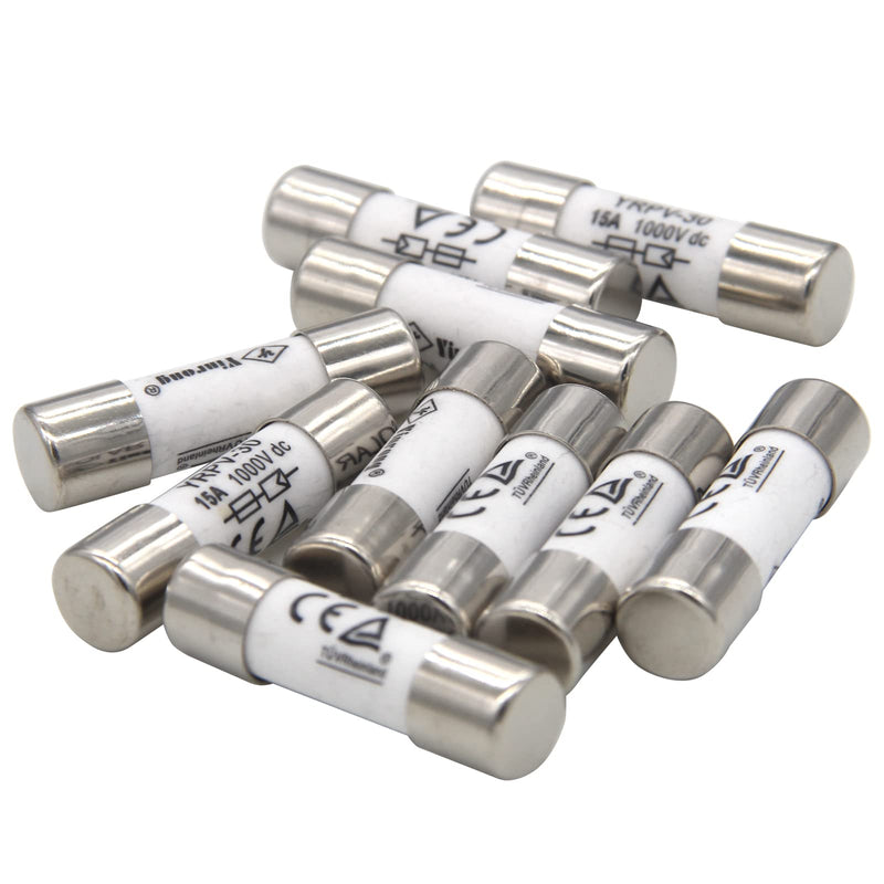 ZOOKOTO 10 Pcs 10x38mm 1000V DC Solar PV Photovoltaic Fuse 15A in line Fuse 15A UL:1000V DC In20A/40.3kA