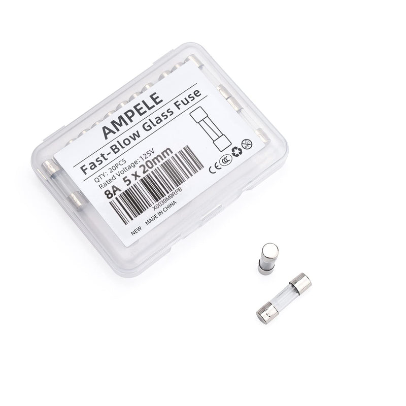 [Australia - AusPower] - (Pack of 20) 8A Fast-Blow Fuse 8Amp 125V Glass Fuses 0.2 x 0.78 inch/5 x 20 mm (8Amp)(F8AL, 125V) 