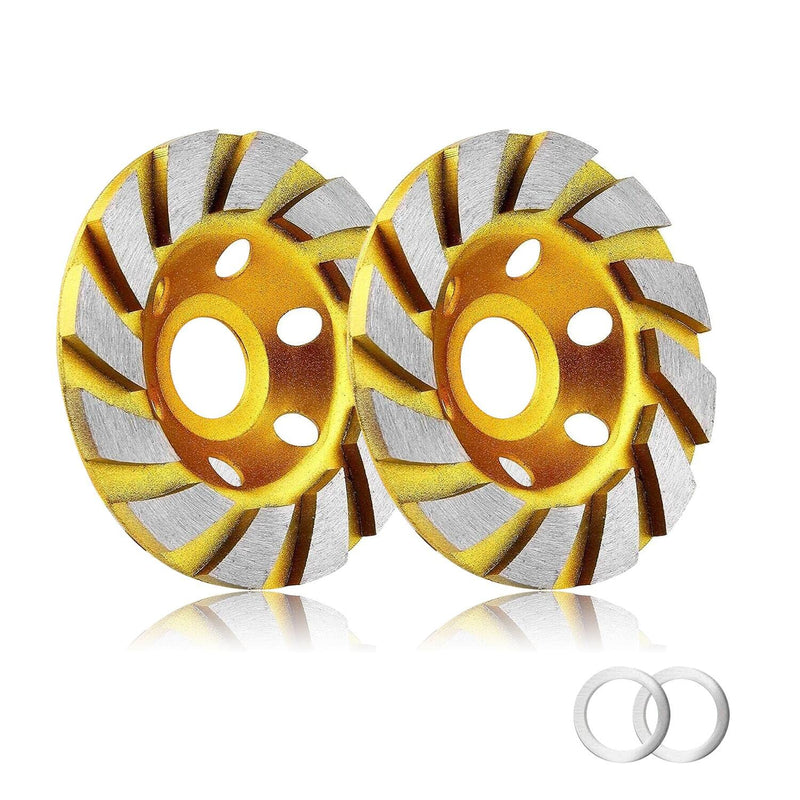 [Australia - AusPower] - 2pcs-4 Inch Concrete Stone Ceramic Turbo Diamond Grinding Cup Wheel,12 Segs Heavy Duty Angle Grinder Wheels for Angle Grinder(Yellow) 2pcs 