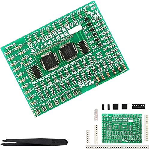DIY practice board soldering, SMD SMT element welding exercise board, circuit board components, 77 SMD components, 8 categories with tweezers, for experiments Green display dot matrix module