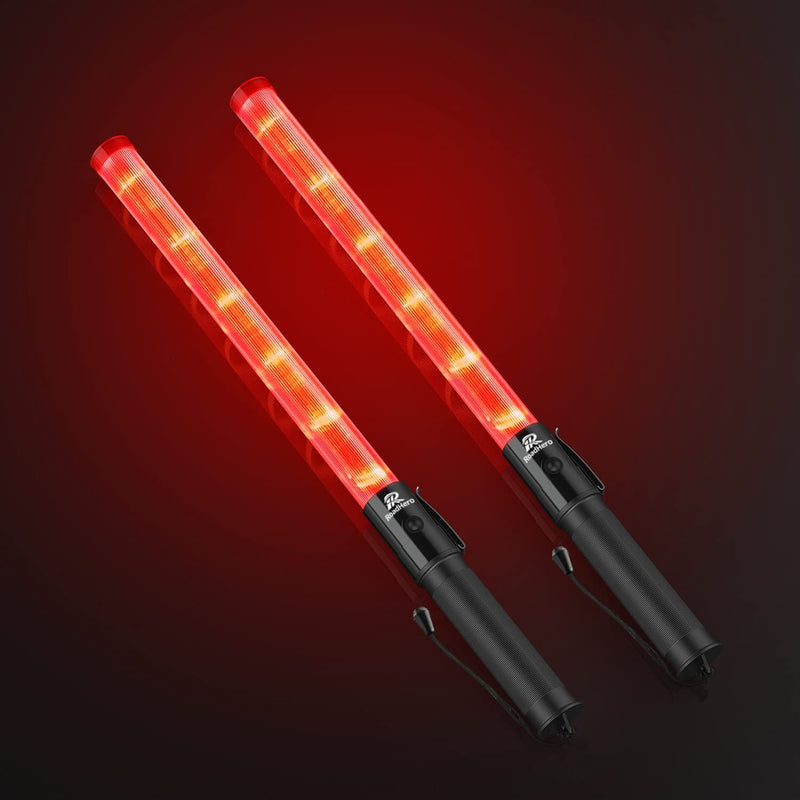 [Australia - AusPower] - 2 Pack Traffic Wand, 21Inch Led Traffic Control Baton, Safety Light Wands with 2 Flashing Modes, Air Marshaling Signal Wand with Side Clip for Airport, Parking, Car Directing Red 2 Pack 