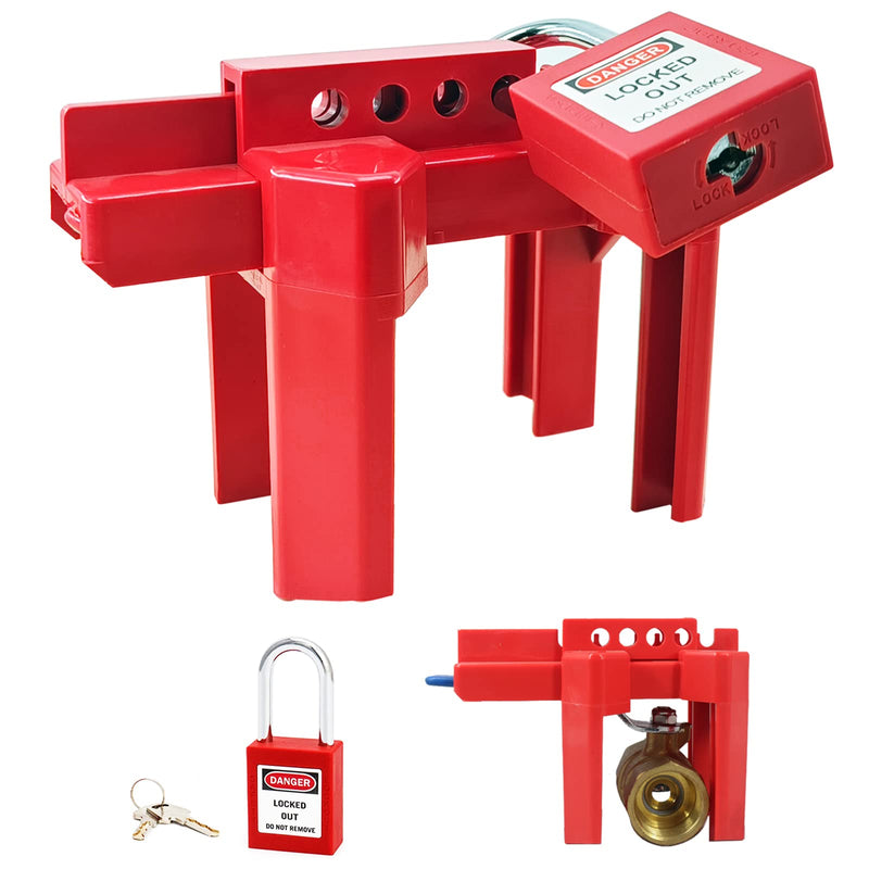 [Australia - AusPower] - Ball Valve Lockout, Adjustable Ball Valve Lockout Device, Small, for 1/2"-2-1/2" Outside Pipe Diameter, Red, Outdoor Water Spigot Lock Industrial Faucet Handle Locks Pipeline Valve Locking Device Ball Valve Lockout Kit 