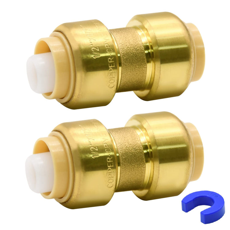 [Australia - AusPower] - 2/6/12 Pack Push-to-Connect Plumbing Fittings, 1/2" Pushfit Straight Fittings with Disconnect Clip for Copper, PEX, CPVC Pipe (1/2" Straight, 2) 2pcs 1/2" Straight 
