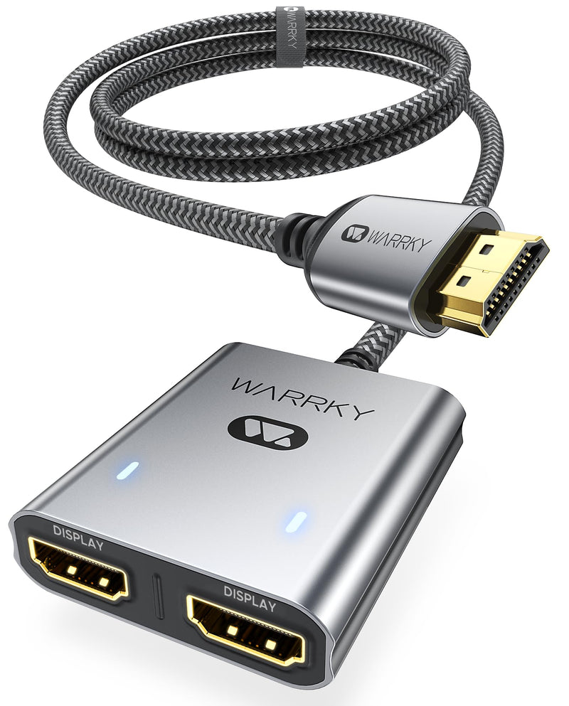 [Australia - AusPower] - HDMI Splitter 4K, 1x2 HDMI Display Duplicate/Mirror, WARRKY HDMI Splitter 1 in 2 Out [Metal Shell, 3.3 Ft Braided HDMI Cable, LED Indicators], USB-C Powered Splitter, 1 Source to 2 Identical Displays 