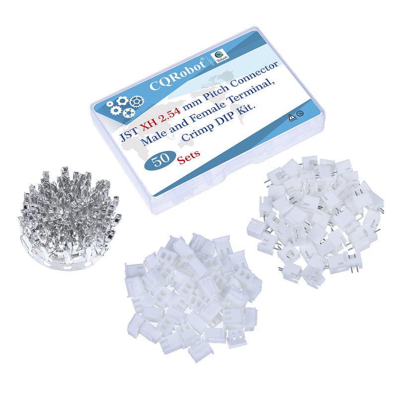 [Australia - AusPower] - JST XH 2.54 mm Pitch 2-Pin JST Wiring Connecting IC Male Plugs, Female Sockets Housing and T-shaped Crimp Terminal Connector Kit. 50 Sets/200 Pieces JST XH Connector Adapter Cable Assembly. JST-XH2.54 XH 2P 
