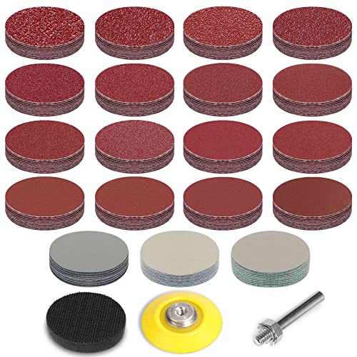 Stebruam Pack of 190 Sandpaper 50 mm Velcro Grit 40-7000 Sanding Discs | 2 Inch Sanding Pads Kit Polishing Pad Adapter 50 mm Sanding Discs Pads for Car Wood Furniture Painting DIY 190 pieces, grit 40-7000